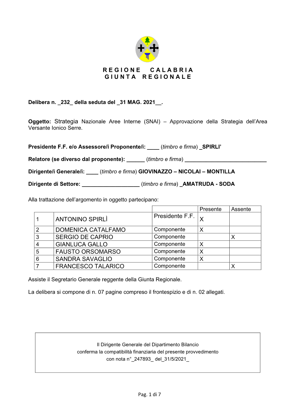 Page 1 Pag. 1 Di 7 Oggetto: Nazionale Aree Interne (SNAI