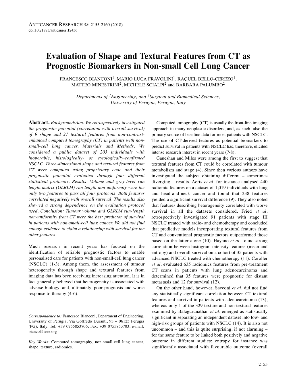 Evaluation of Shape and Textural Features from CT As Prognostic