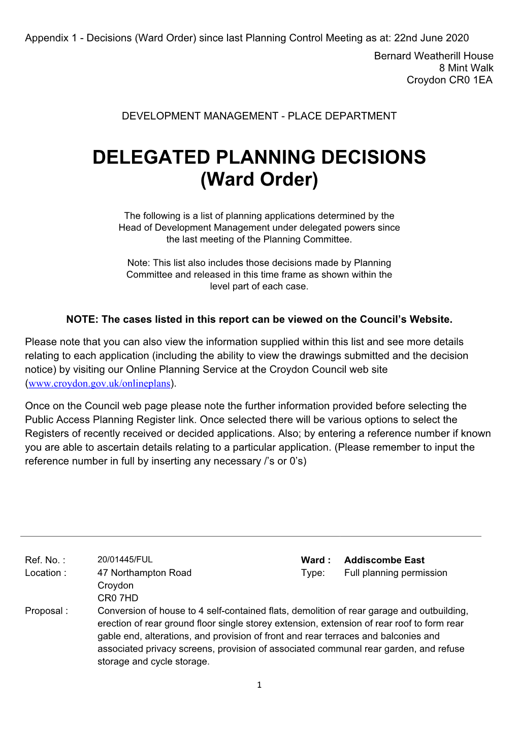 DELEGATED PLANNING DECISIONS (Ward Order)