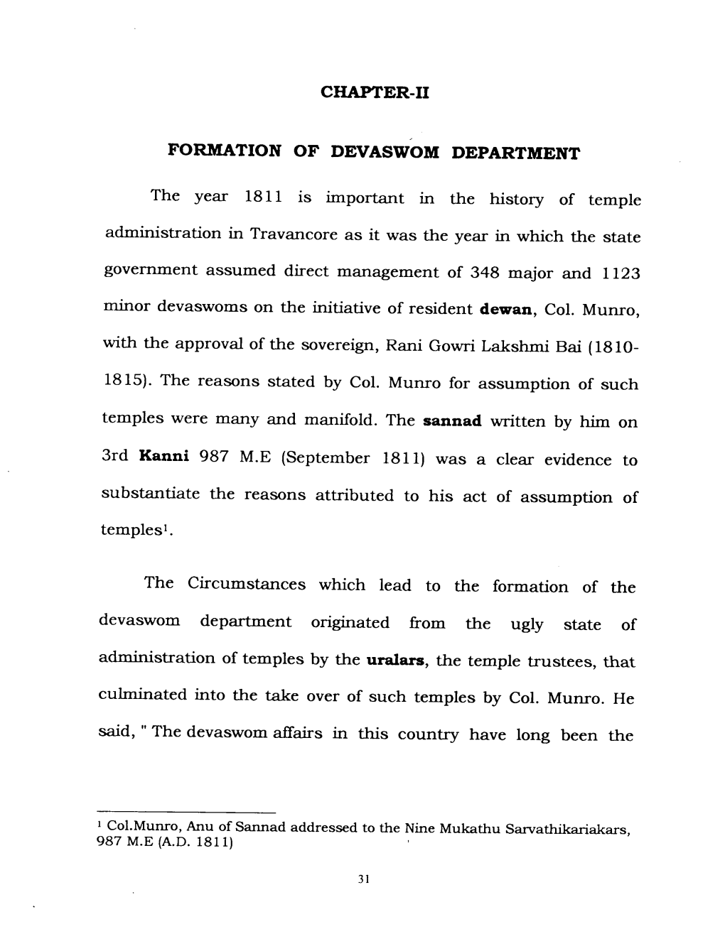 CHAPTER-I! FORMATION of DEVASWOM DEPARTMENT The