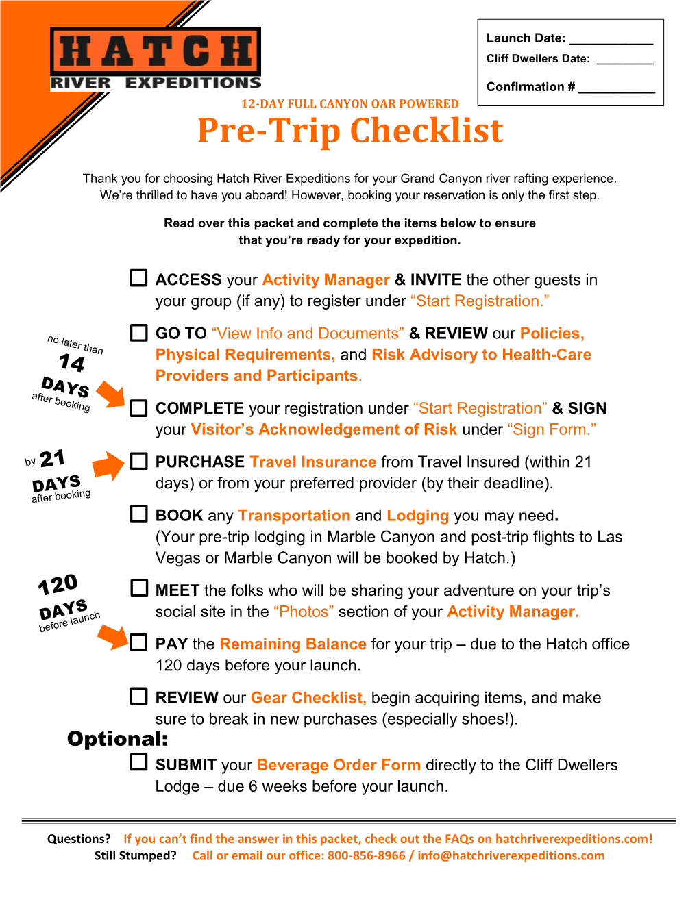 Pre-Trip Checklist