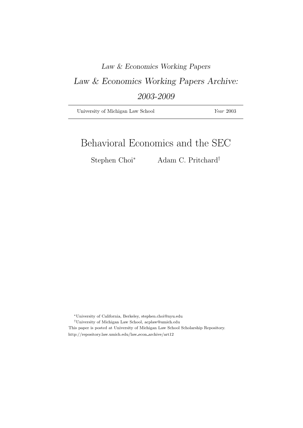 Behavioral Economics and the SEC