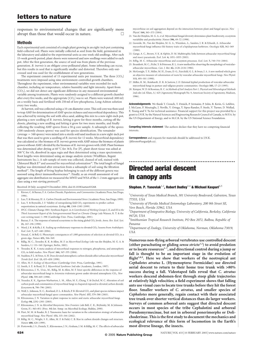 Directed Aerial Descent in Canopy Ants