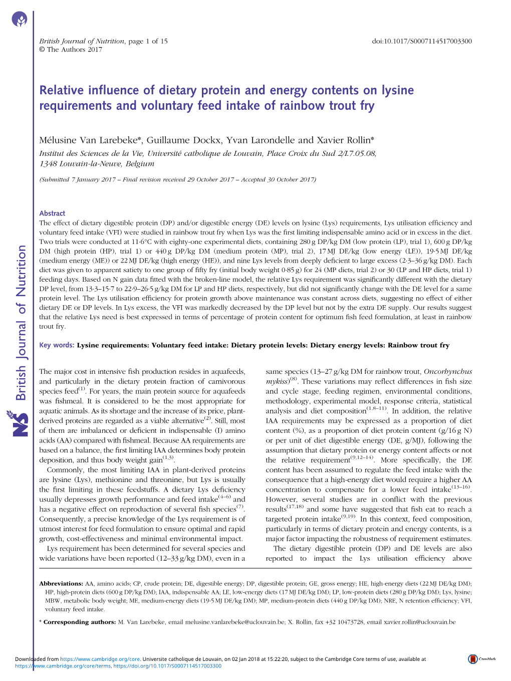 Relative Influence of Dietary Protein and Energy Contents on Lysine
