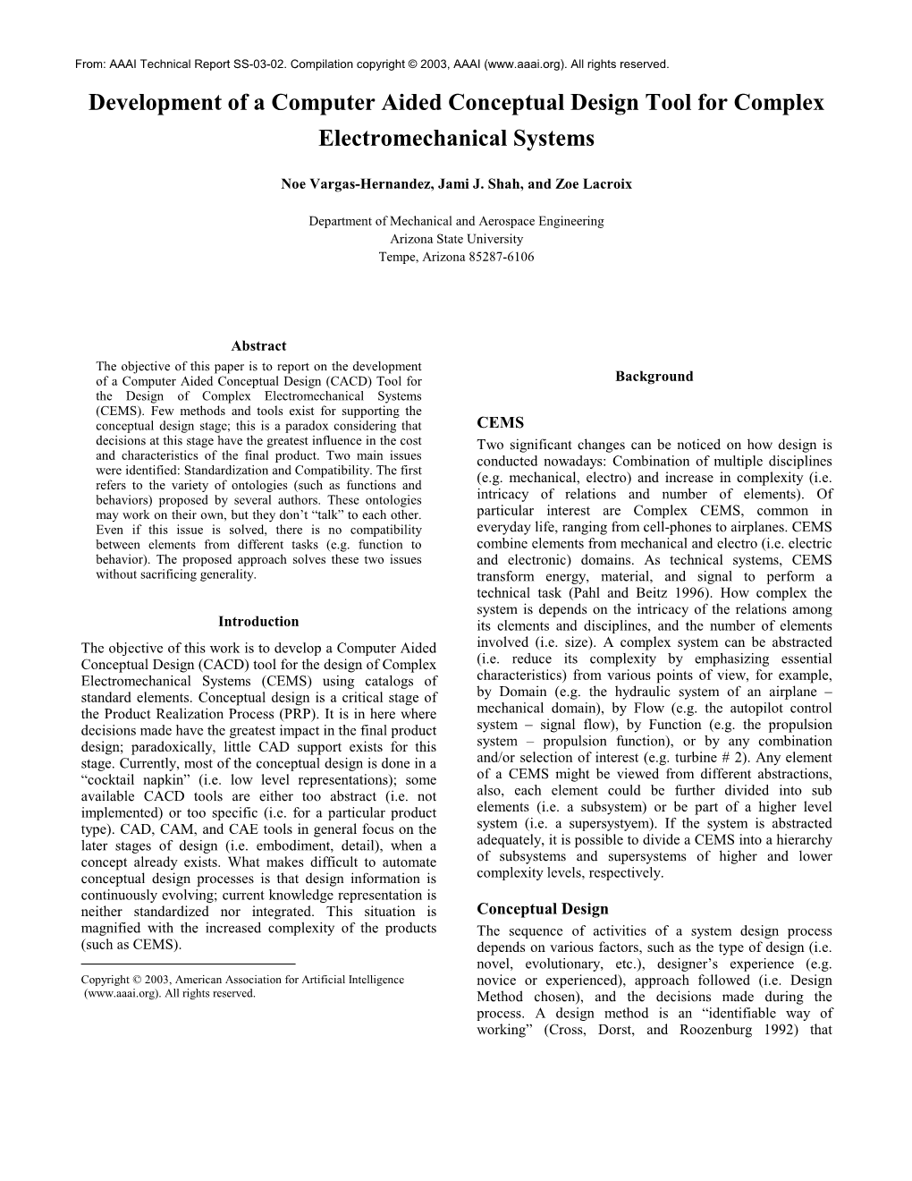 Development of a Computer Aided Conceptual Design Tool for Complex Electromechanical Systems