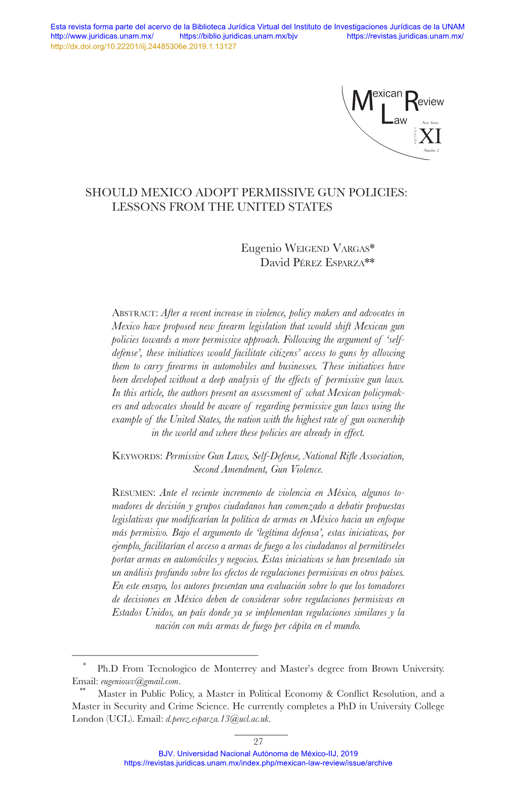 Should Mexico Adopt Permissive Gun Policies: Lessons from the United States