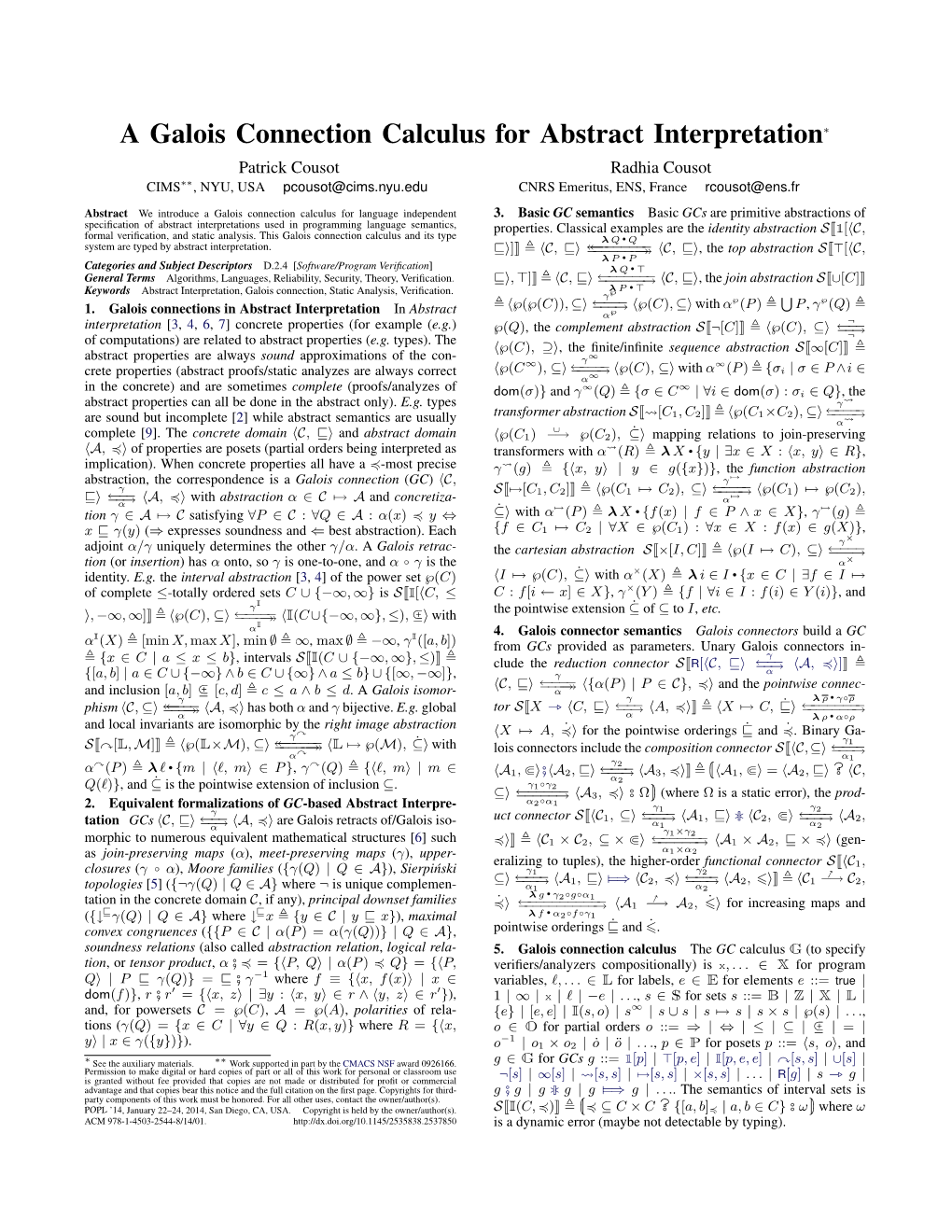 A Galois Connection Calculus for Abstract Interpretation∗