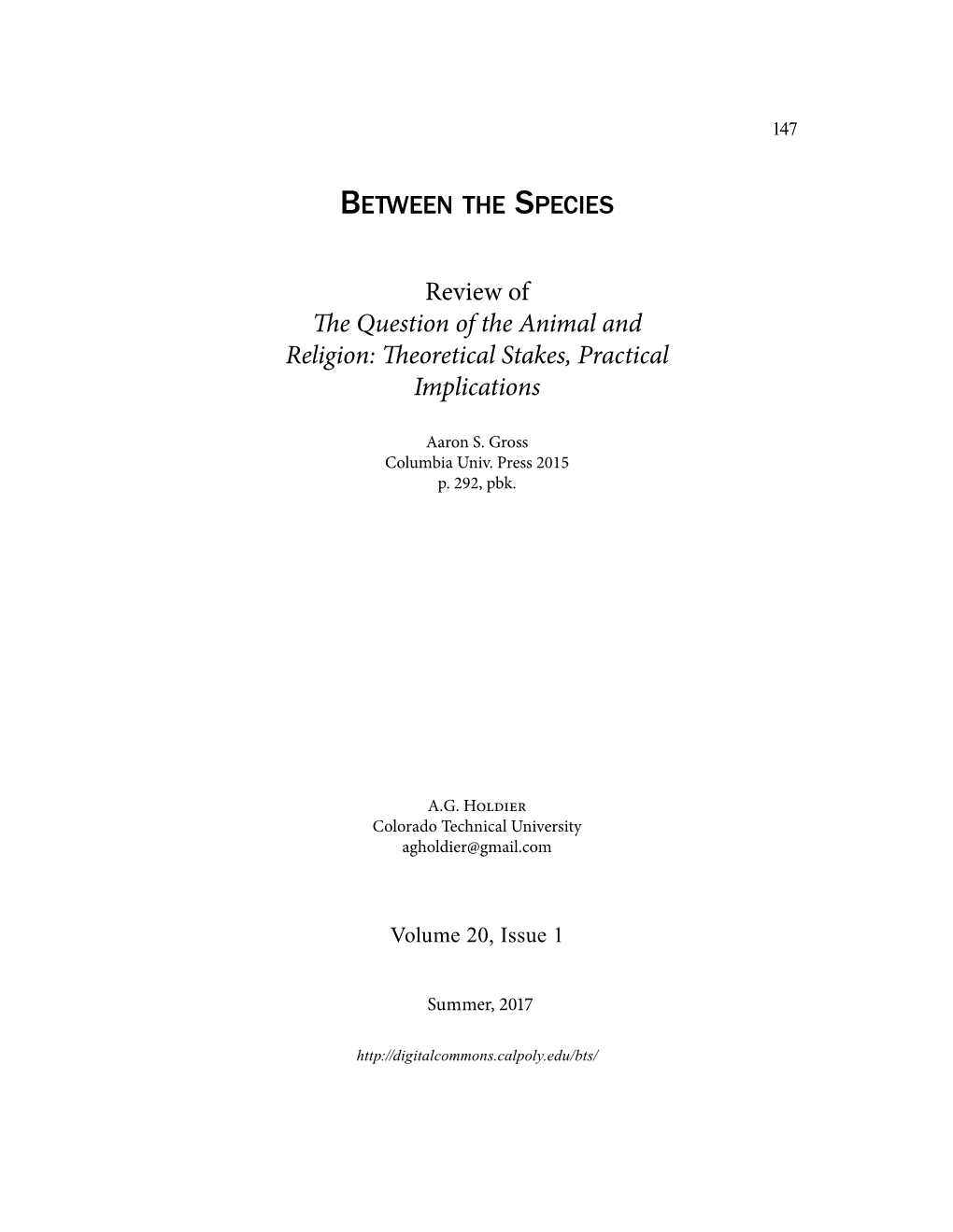 Review of the Question of the Animal and Religion: Theoretical Stakes, Practical Implications