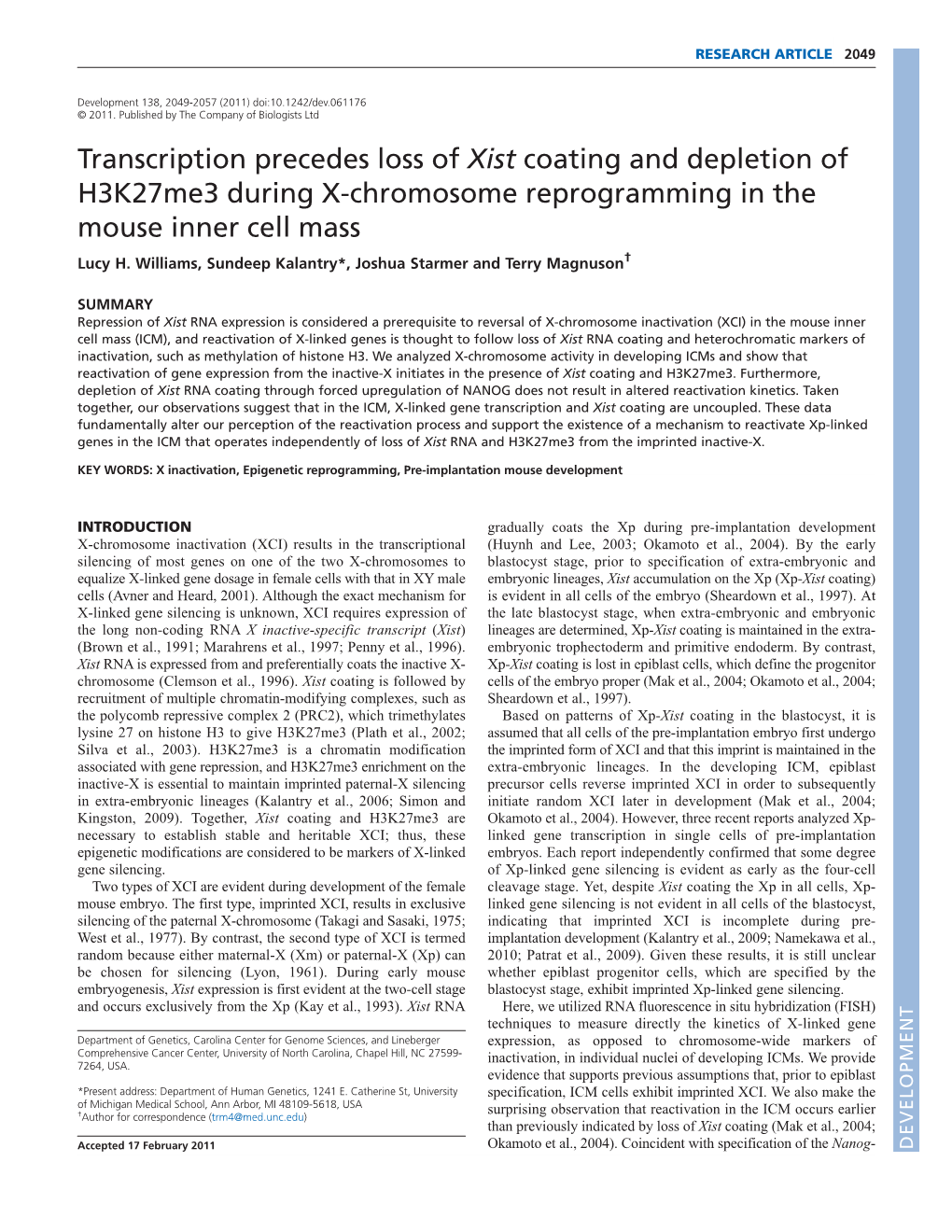 Transcription Precedes Loss of Xist Coating and Depletion of H3k27me3 During X-Chromosome Reprogramming in the Mouse Inner Cell Mass Lucy H