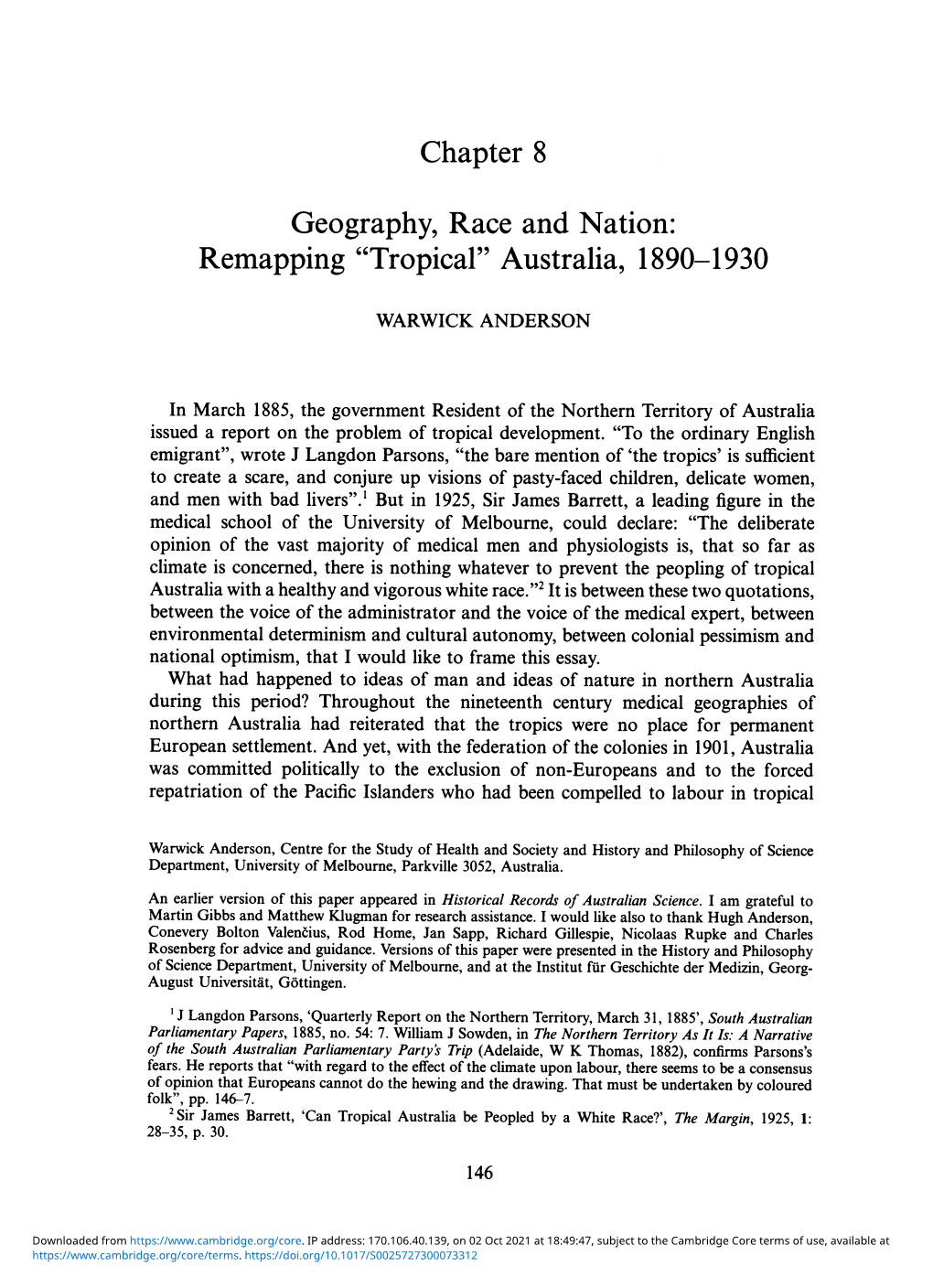 Geography, Race Andnation: Remapping "Tropical" Australia