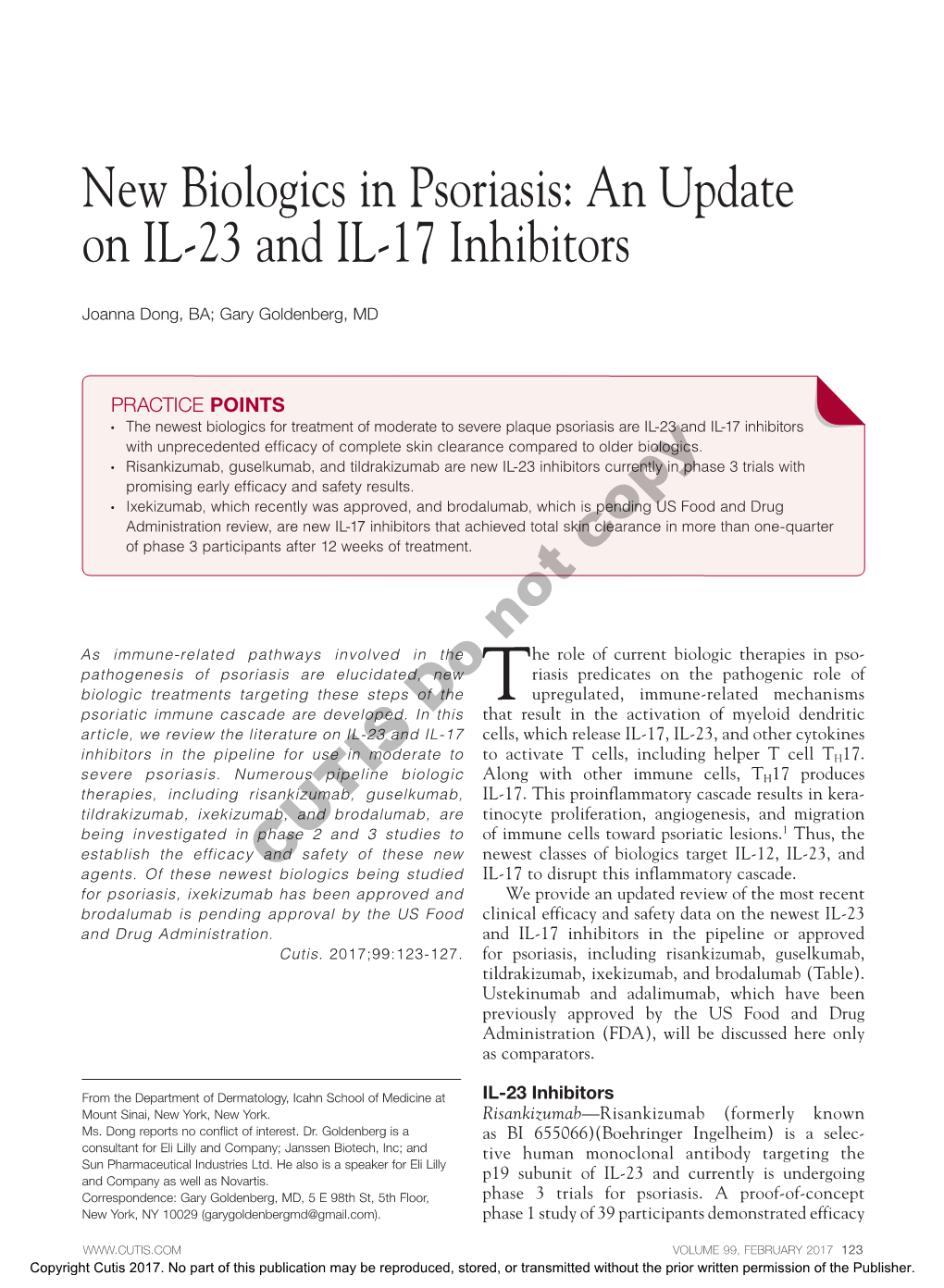 New Biologics in Psoriasis: an Update on IL-23 and IL-17 Inhibitors