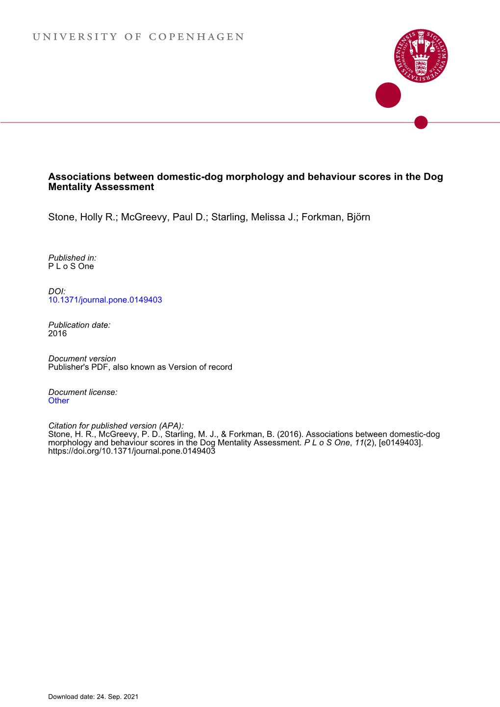 Associations Between Domestic-Dog Morphology and Behaviour Scores in the Dog Mentality Assessment