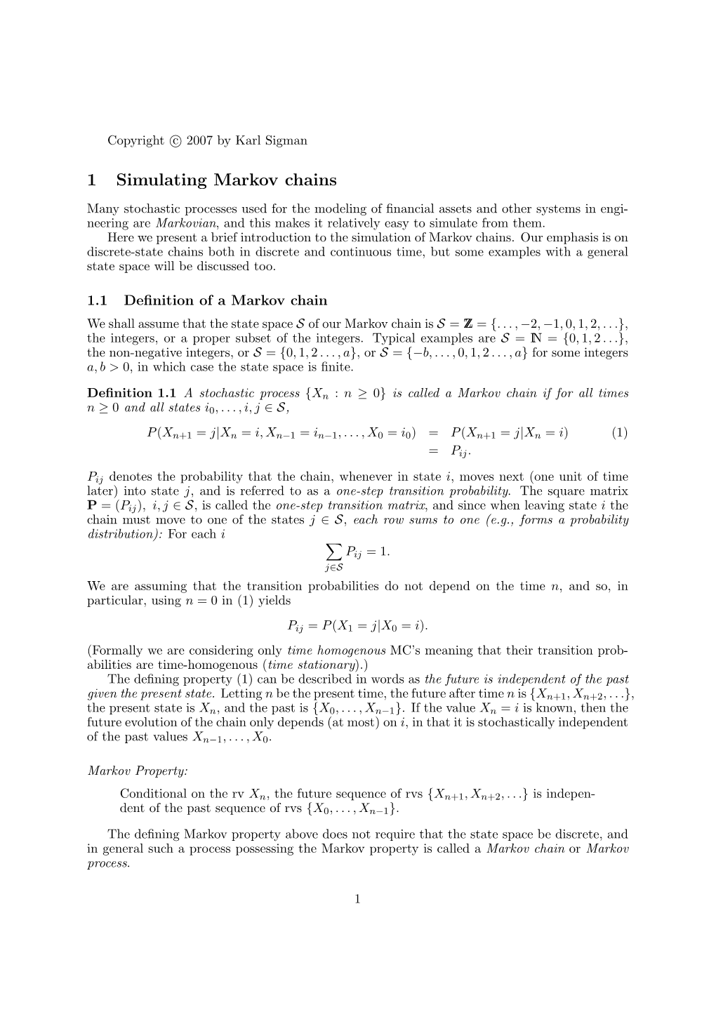 Simulation of Markov Chains