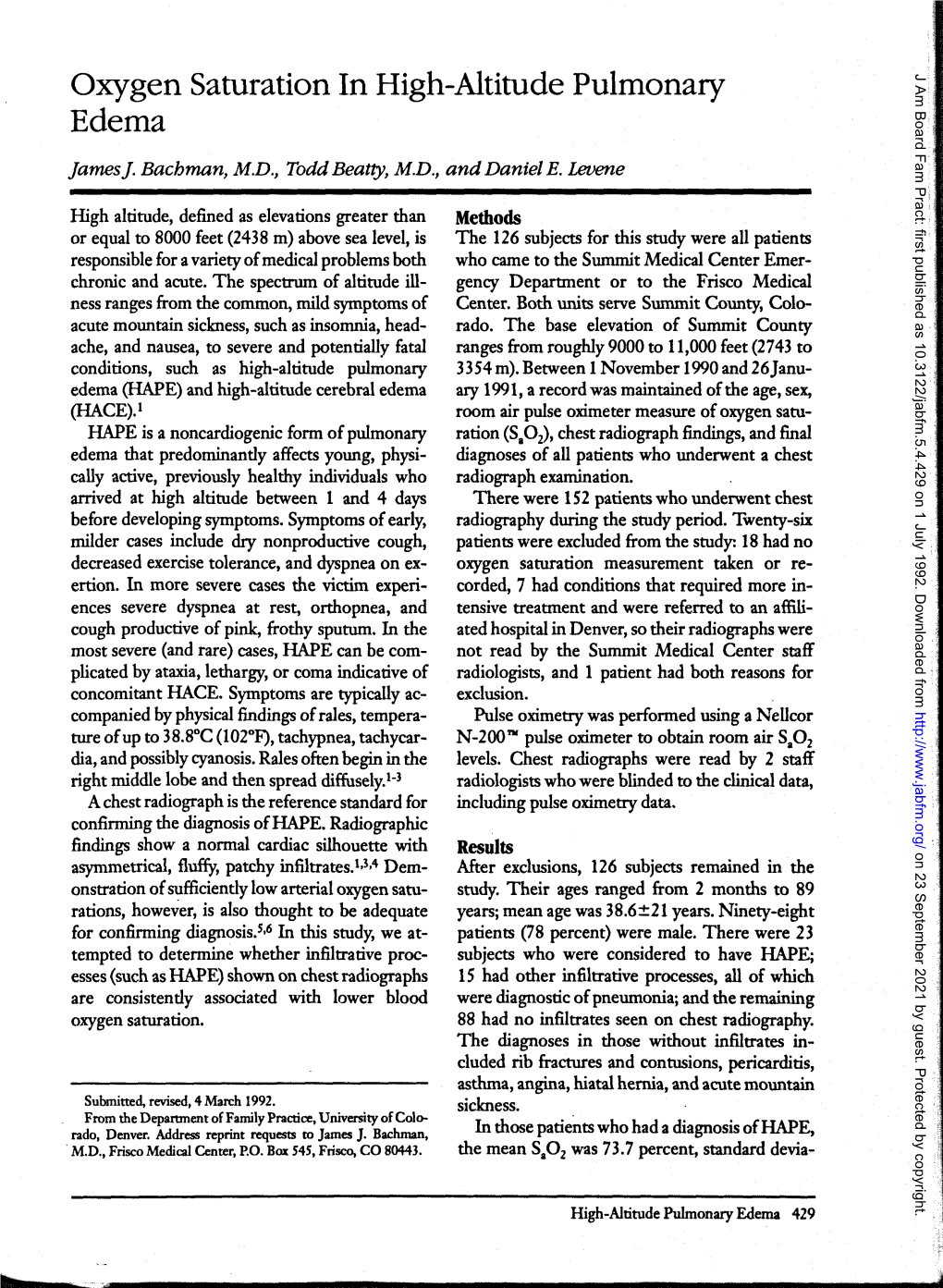 Oxygen Saturation in High-Altitude Pulmonary Edema