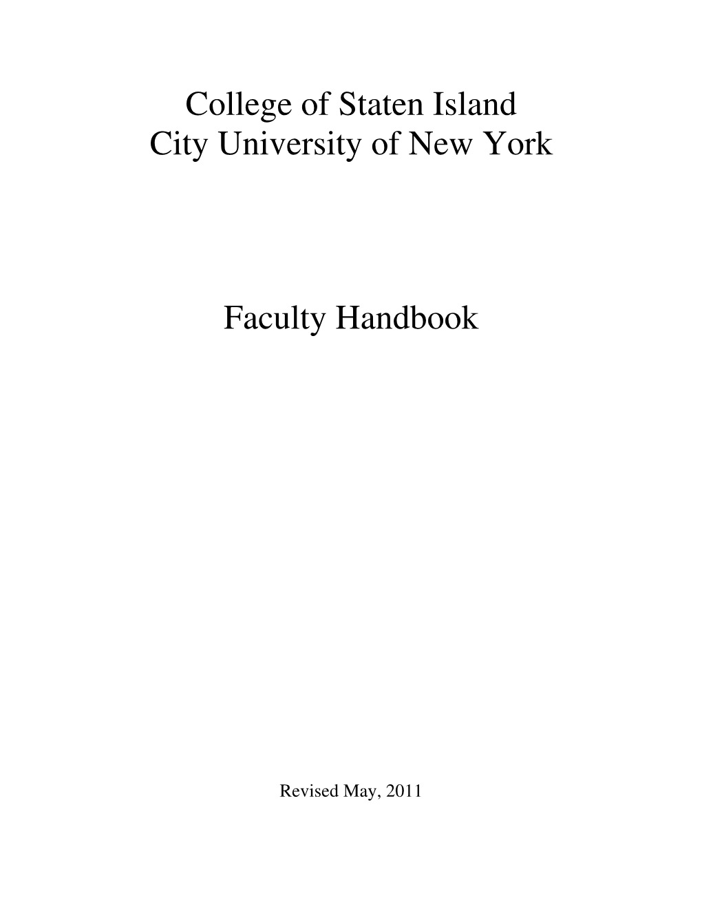 College of Staten Island City University of New York Faculty Handbook