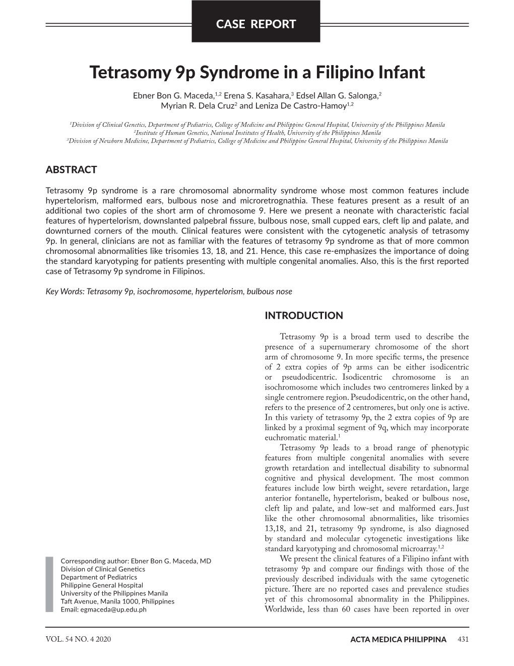 Tetrasomy 9P Syndrome in a Filipino Infant