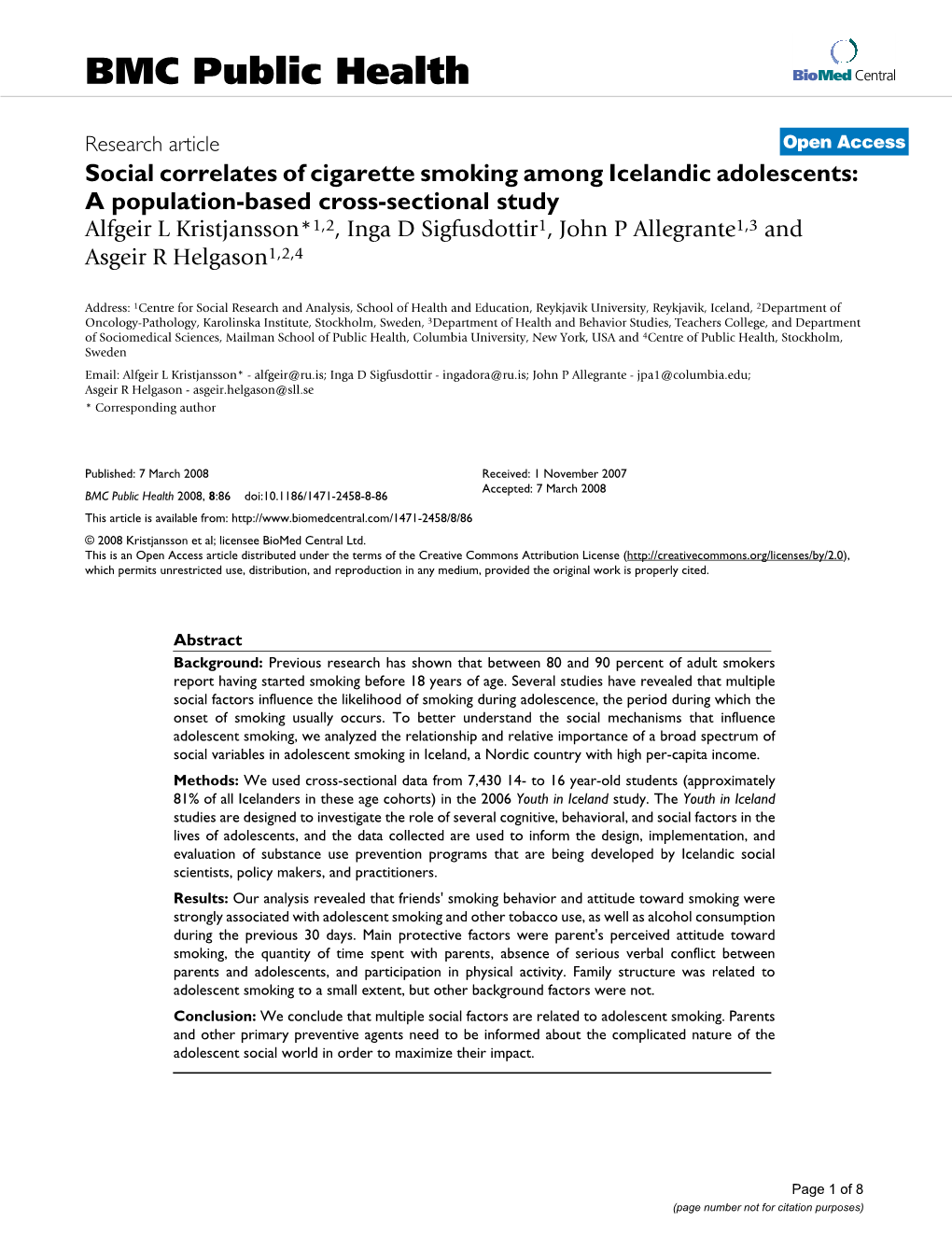 Social Correlates of Cigarette Smoking Among