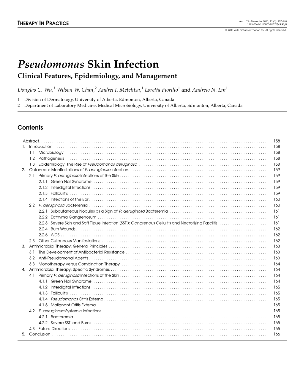 Pseudomonas Skin Infection Clinical Features, Epidemiology, and Management