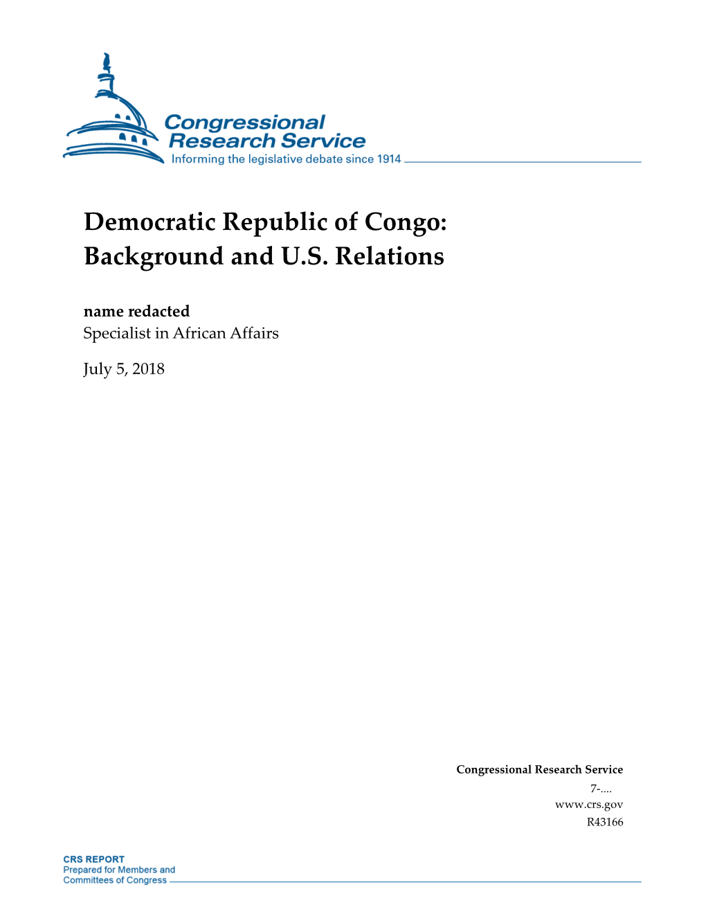 Democratic Republic of Congo: Background and U.S