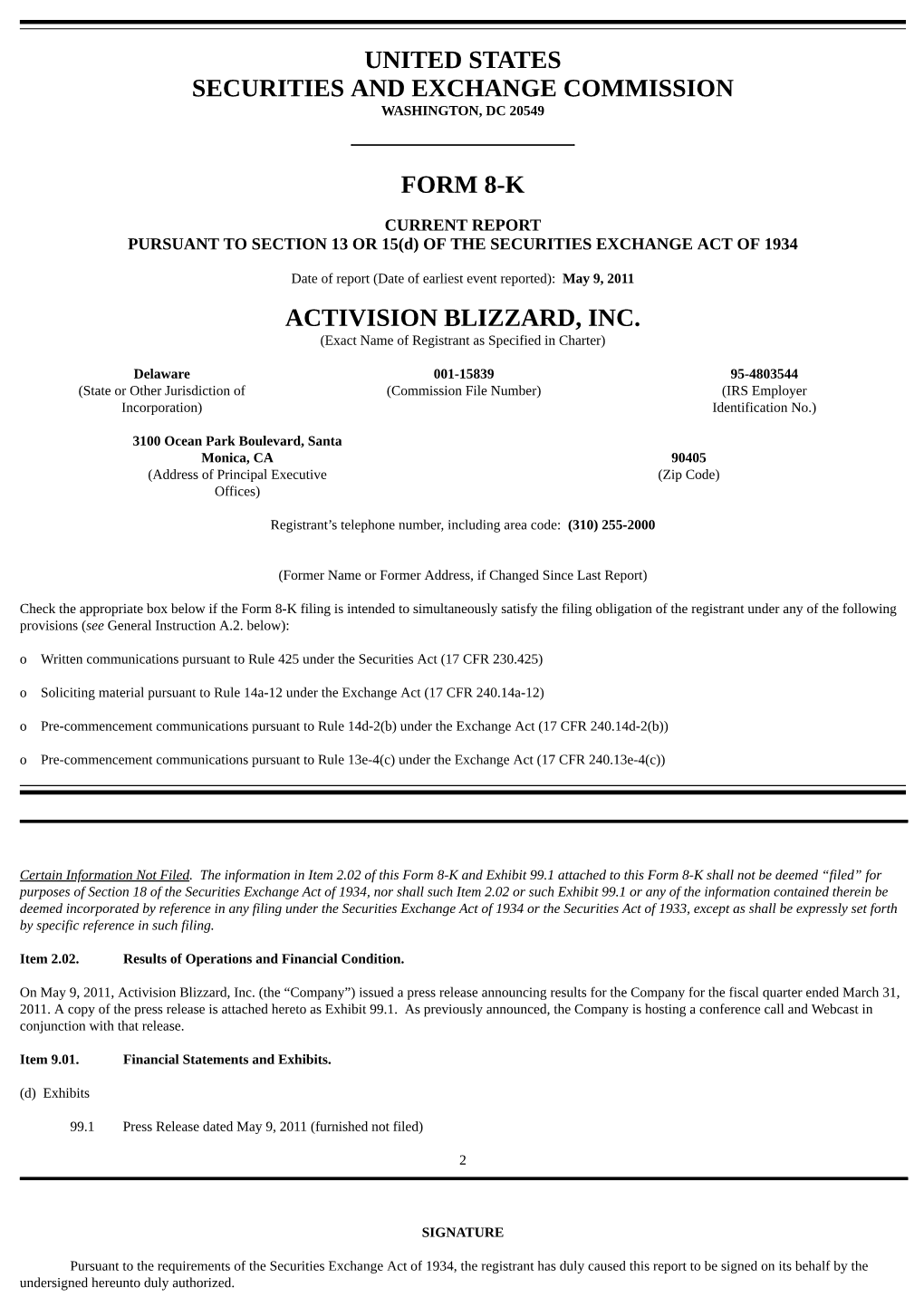 United States Securities and Exchange Commission Form