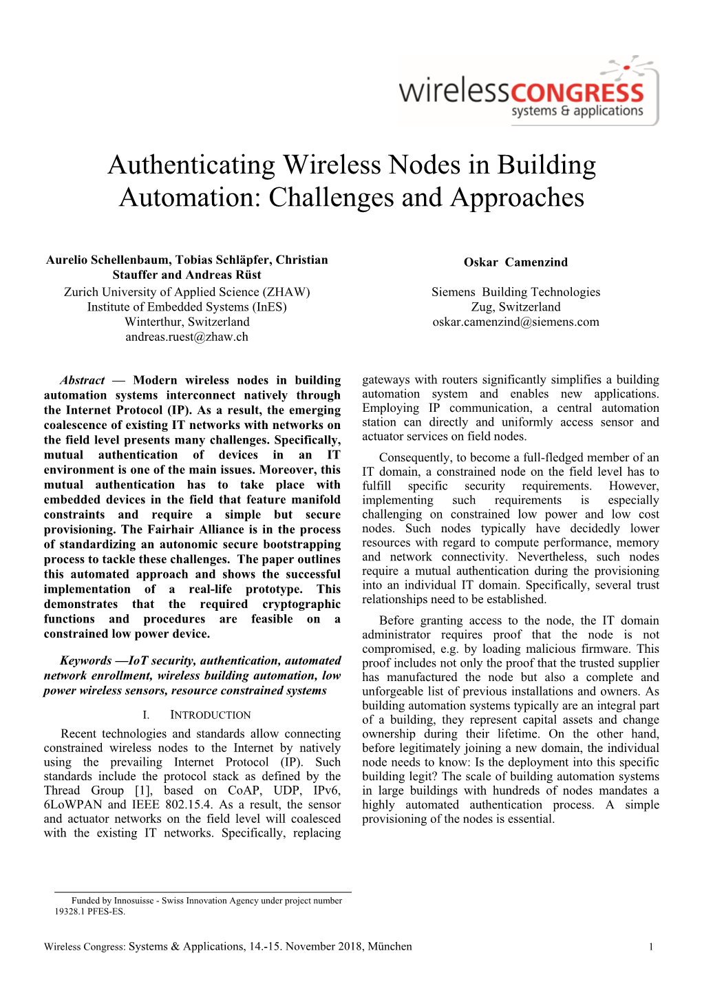 Authenticating Wireless Nodes in Building Automation: Challenges and Approaches