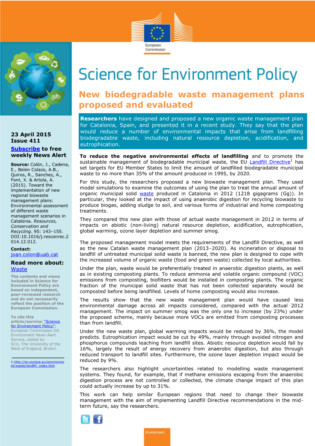 New Biodegradable Waste Management Plans Proposed and Evaluated