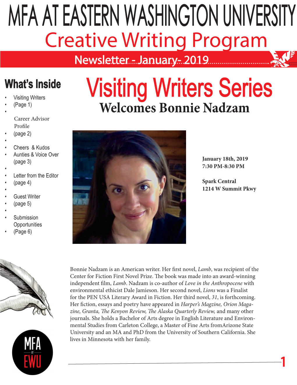 MFA at EASTERN WASHINGTON UNIVERSITY Creative Writing Program Newsletter - January- 2019