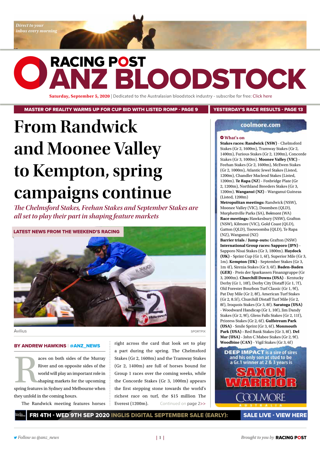 From Randwick and Moonee Valley to Kempton, Spring Campaigns Continue | 3 | Saturday, September 5, 2020