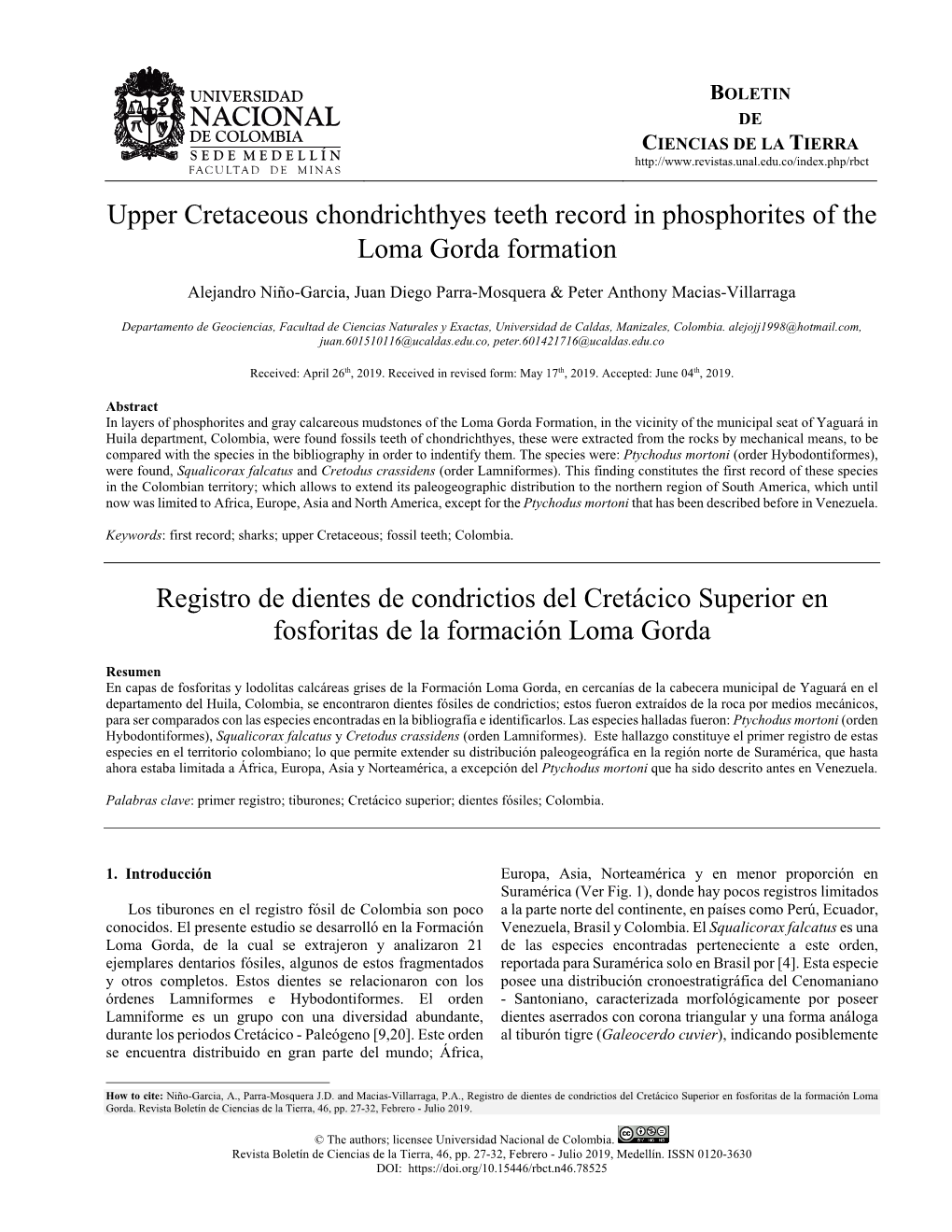 Upper Cretaceous Chondrichthyes Teeth Record in Phosphorites of the Loma Gorda Formation•