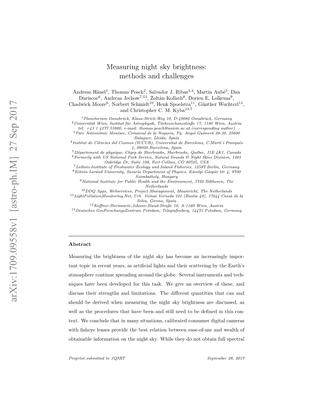 Measuring Night Sky Brightness: Methods and Challenges