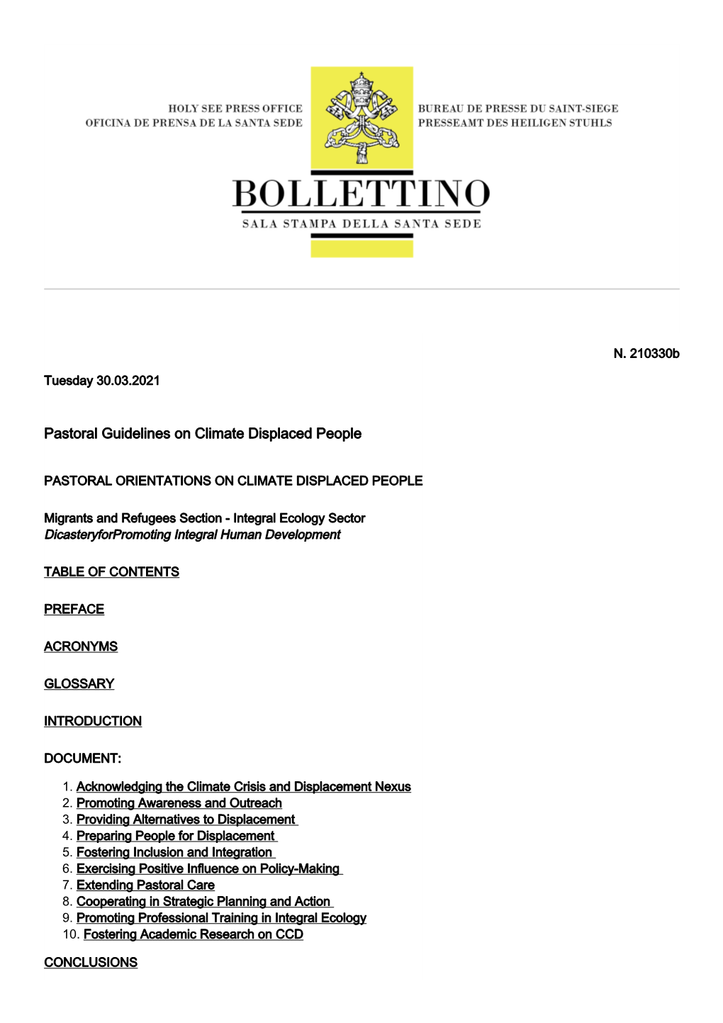 Pastoral Guidelines on Climate Displaced People