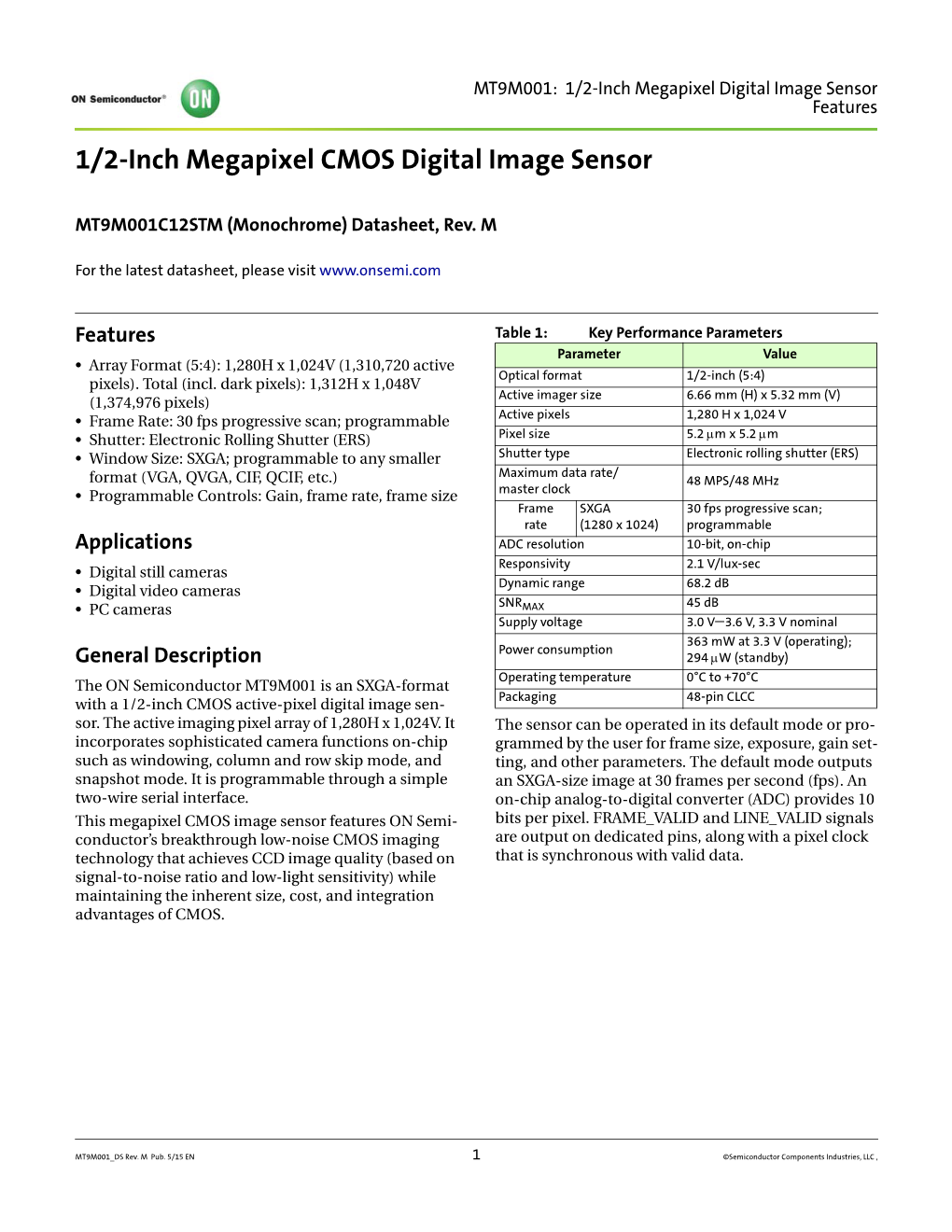 1/2-Inch Megapixel CMOS Digital Image Sensor