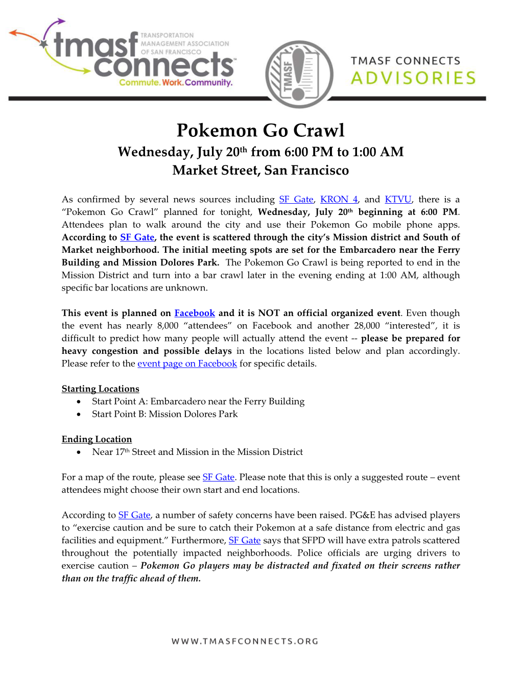 Pokemon Go Crawl Wednesday, July 20Th from 6:00 PM to 1:00 AM Market Street, San Francisco