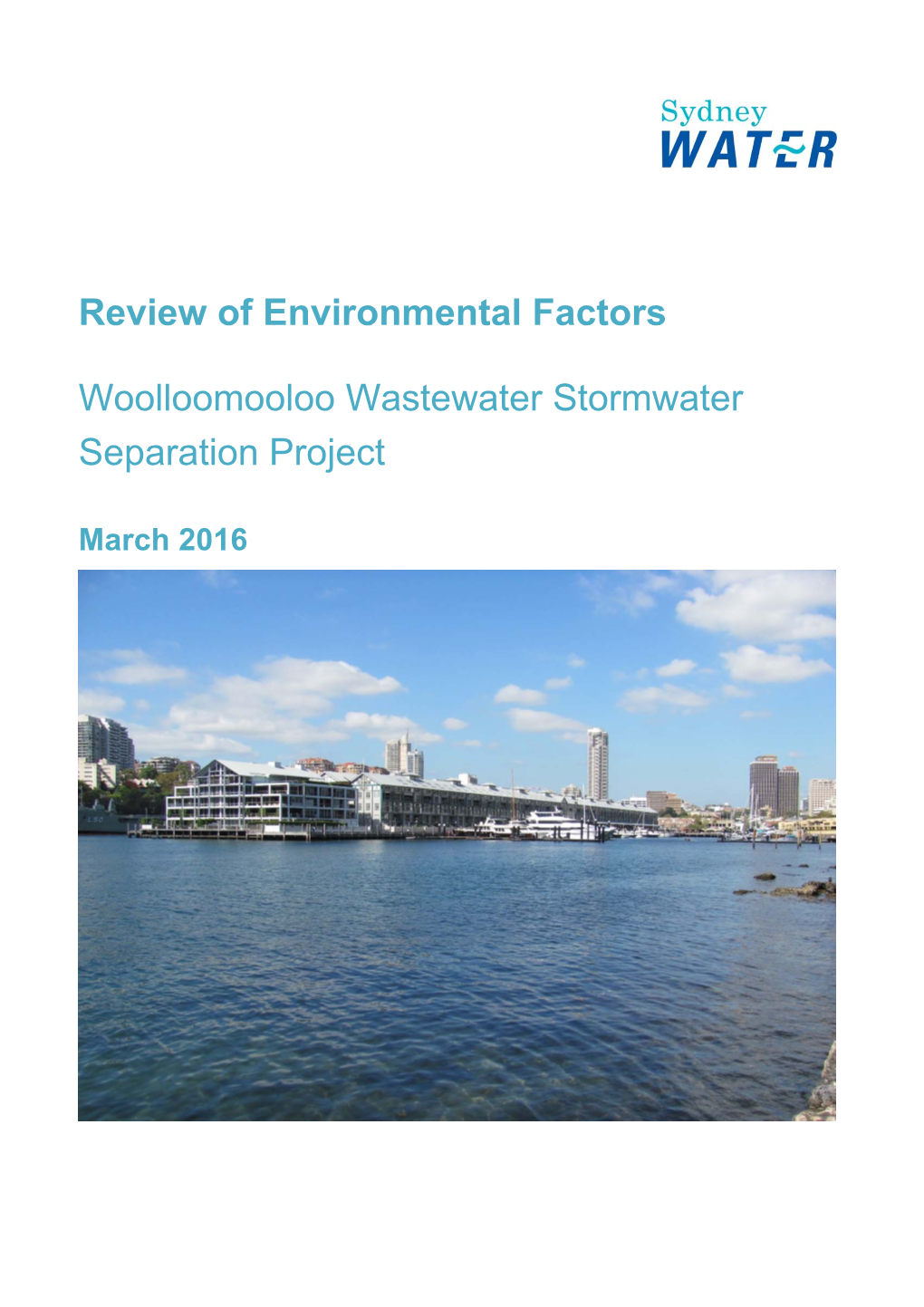 Review of Environmental Factors Woolloomooloo Wastewater