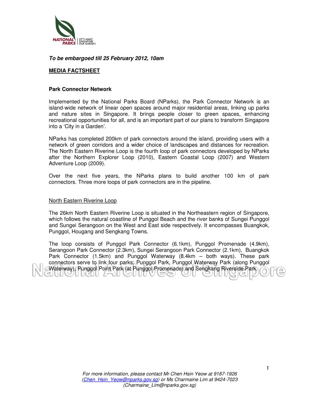 1 to Be Embargoed Till 25 February 2012, 10Am MEDIA FACTSHEET