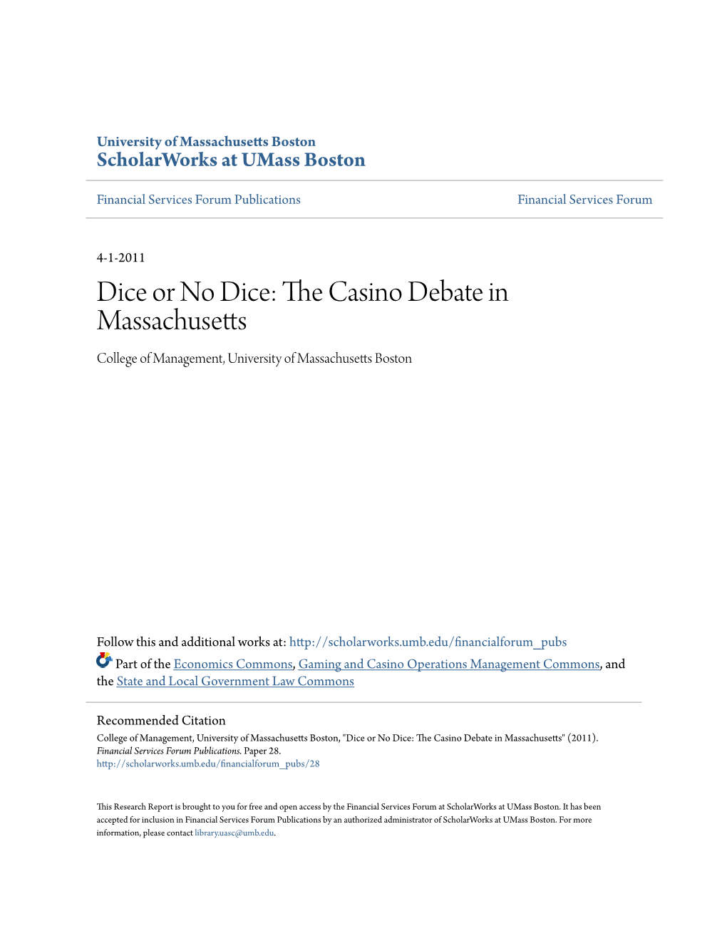 The Casino Debate in Massachusetts