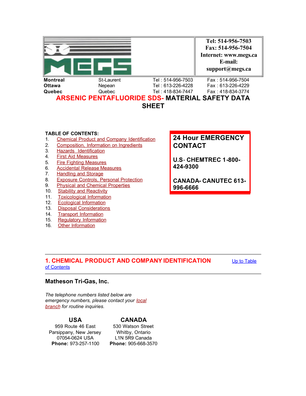 Arsenic Pentafluoride Sds- Material Safety Data Sheet