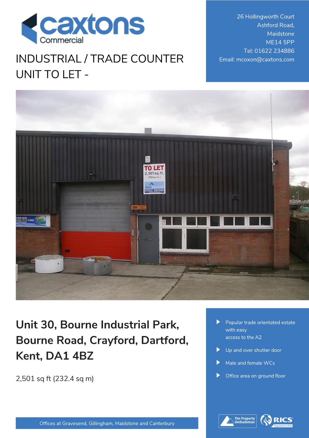 Unit 30, Bourne Industrial Park, Bourne Road, Crayford, Dartford, Kent, DA1