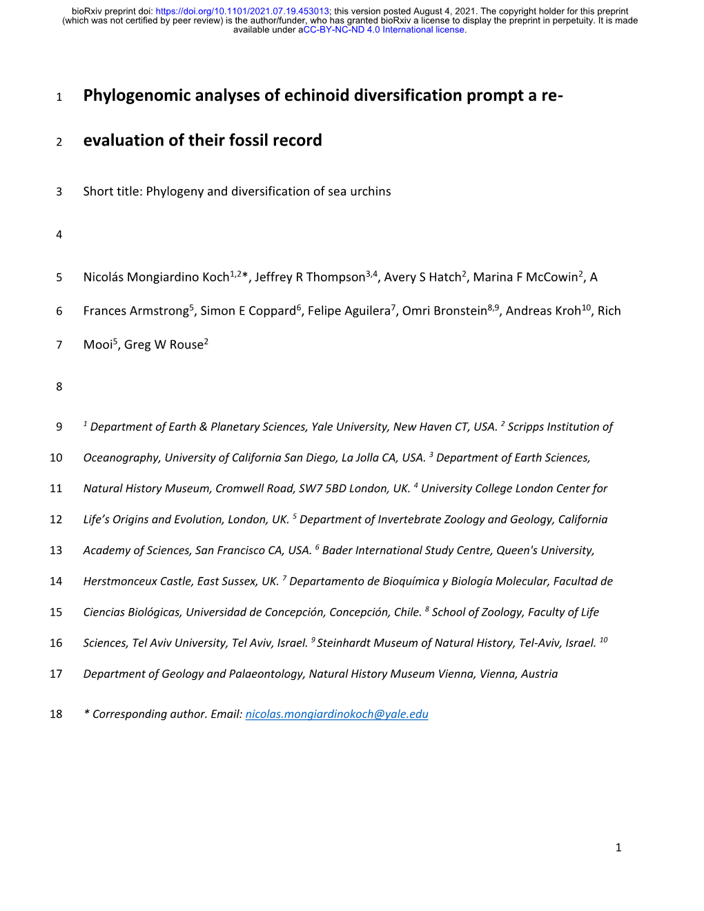 Phylogenomic Analyses of Echinoid Diversification Prompt a Re