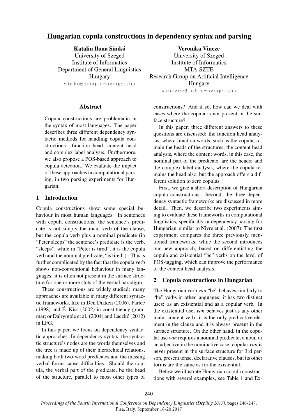 Hungarian Copula Constructions in Dependency Syntax and Parsing