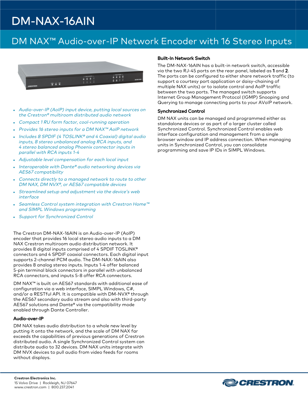 Spec Sheet: DM‑NAX‑16AIN