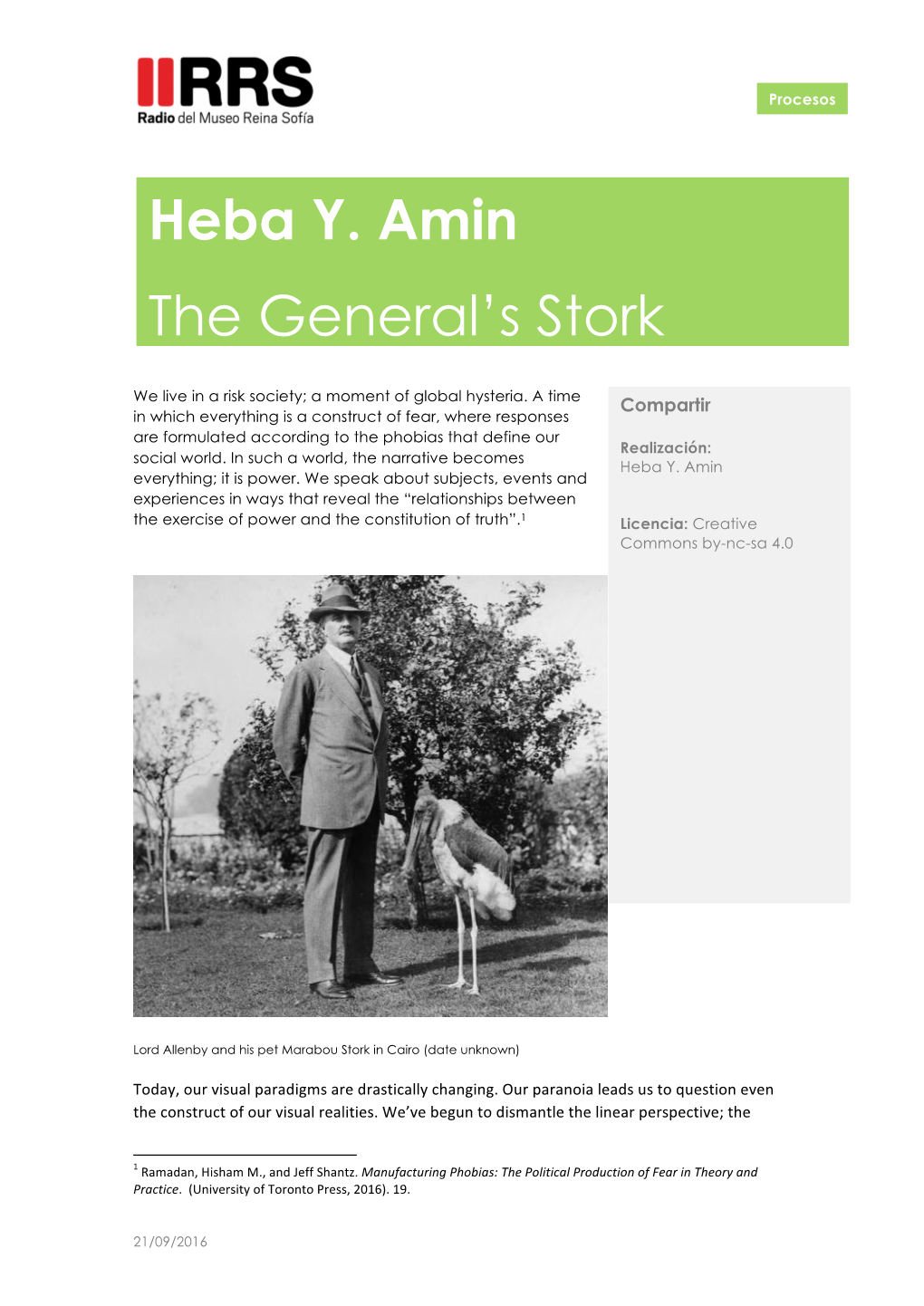 Heba Y. Amin. the General's Stork. 2018