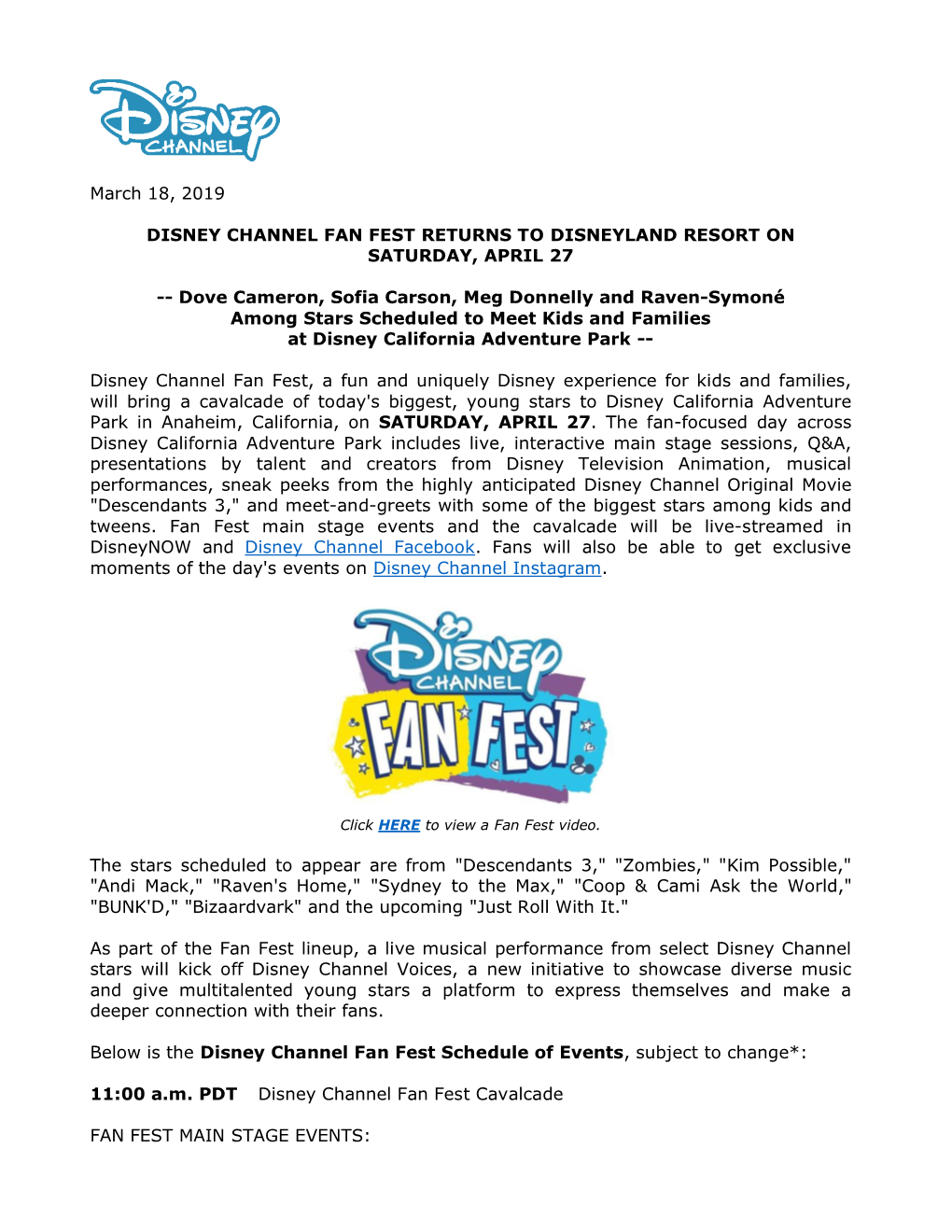 Dove Cameron, Sofia Carson, Meg Donnelly and Raven-Symoné Among Stars Scheduled to Meet Kids and Families at Disney California Adventure Park