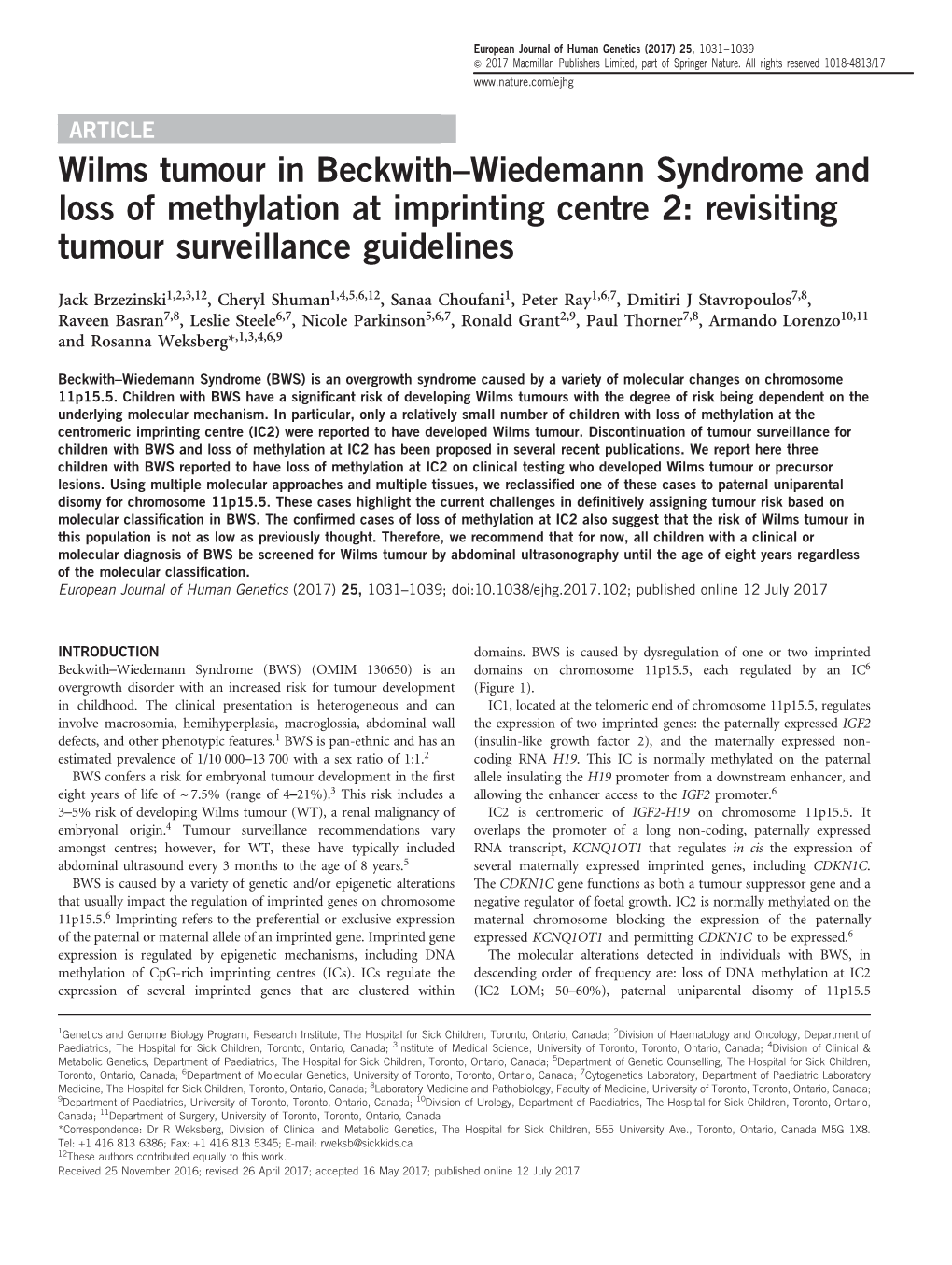 Wilms Tumour in Beckwith–Wiedemann Syndrome and Loss of Methylation at Imprinting Centre 2: Revisiting Tumour Surveillance Guidelines