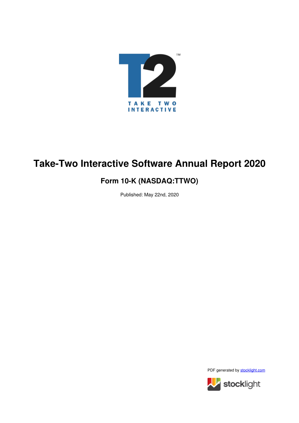 Take-Two Interactive Software Annual Report 2020