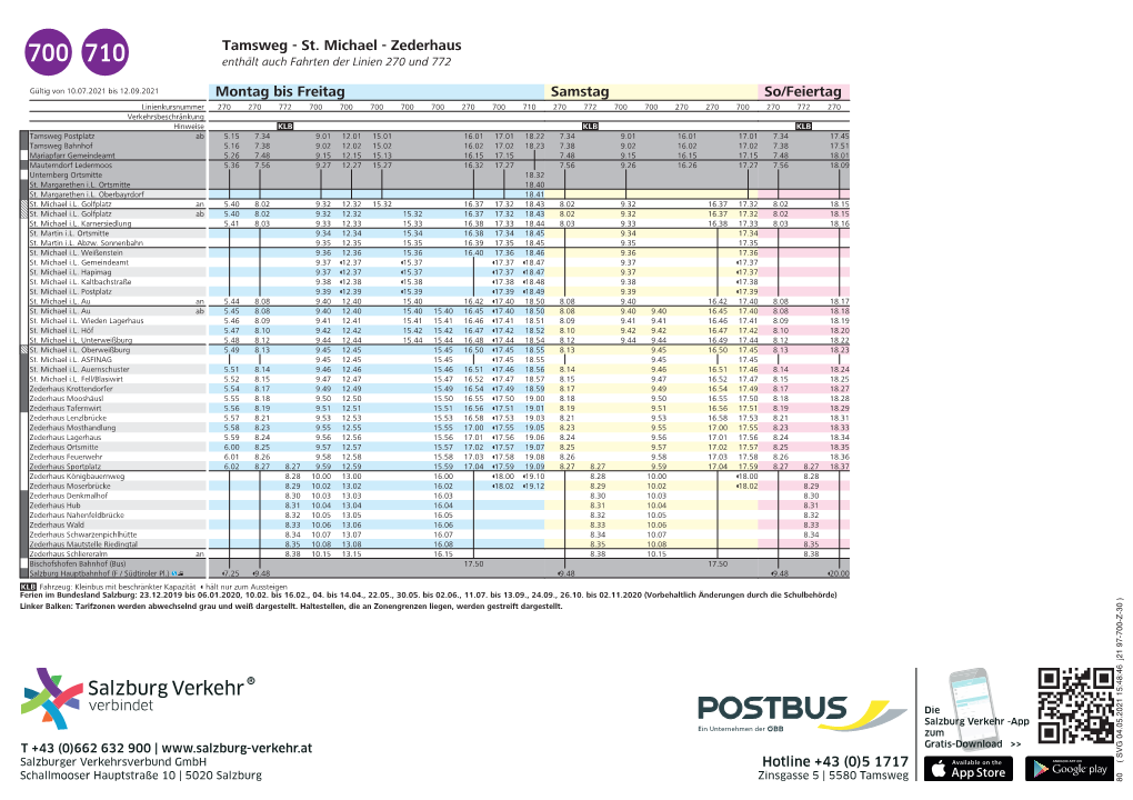 St. Michael - Zederhaus 700 710 Enthält Auch Fahrten Der Linien 270 Und 772
