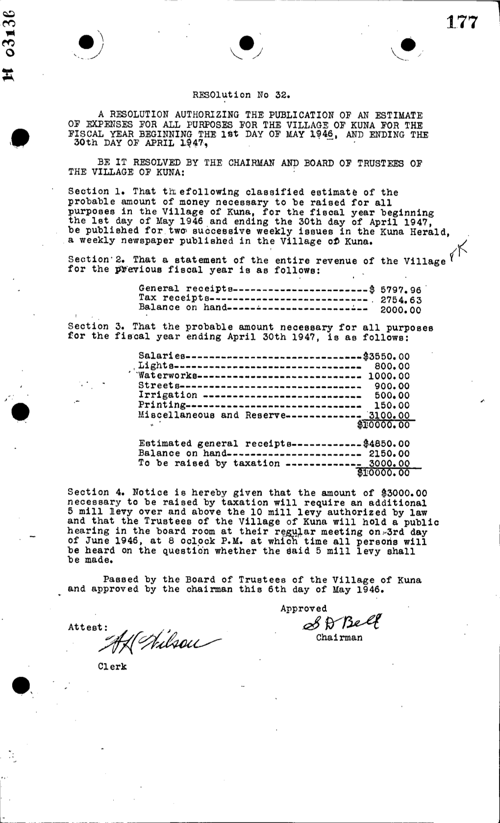 R32-1946 Authorizing Publication of Expenses Estimate