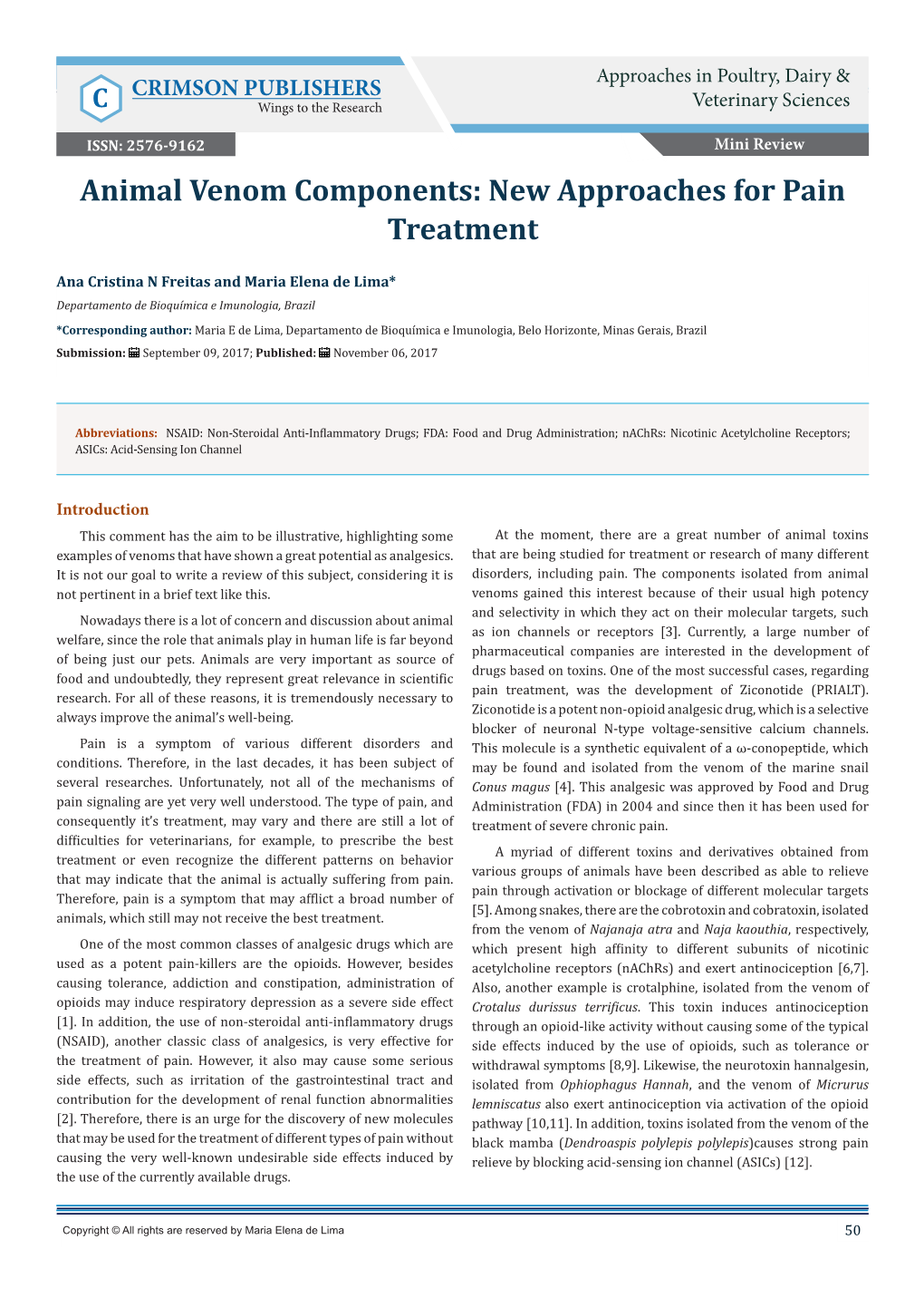 Animal Venom Components: New Approaches for Pain Treatment