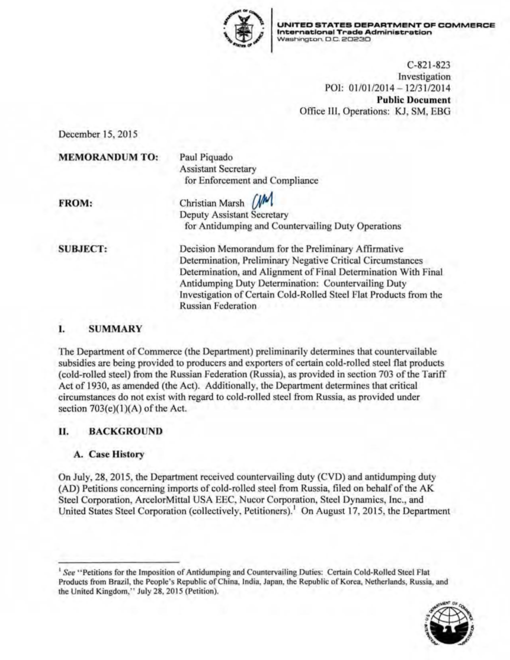 Cold-Rolled Steel, Russia, Preliminary Decision Memo