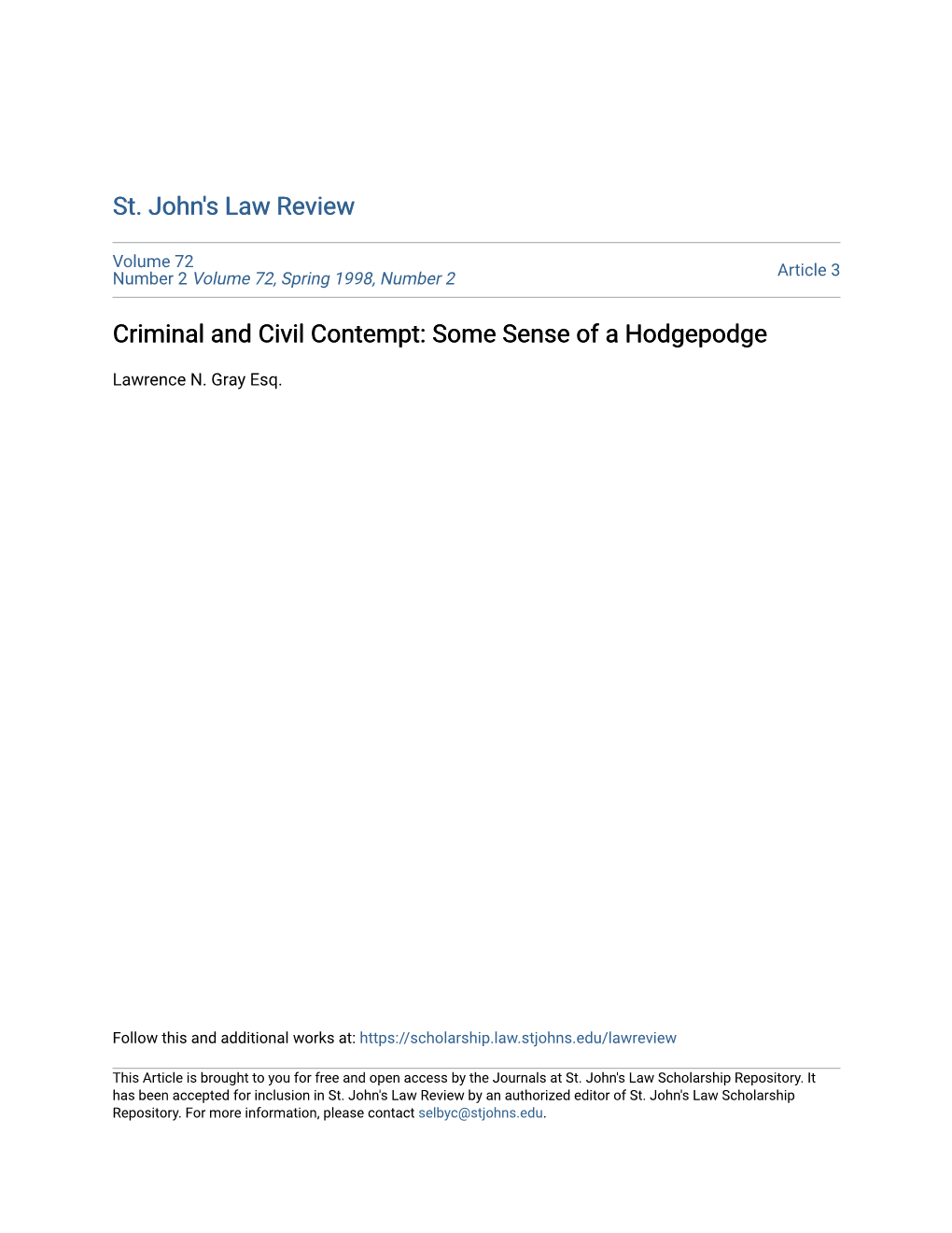 Criminal and Civil Contempt: Some Sense of a Hodgepodge